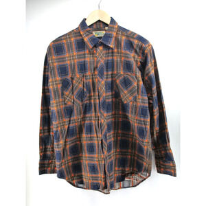 Vintage Men's Rugged Wear by BOG Orange‎ Blue Button up Work Shirt Size L Plaid